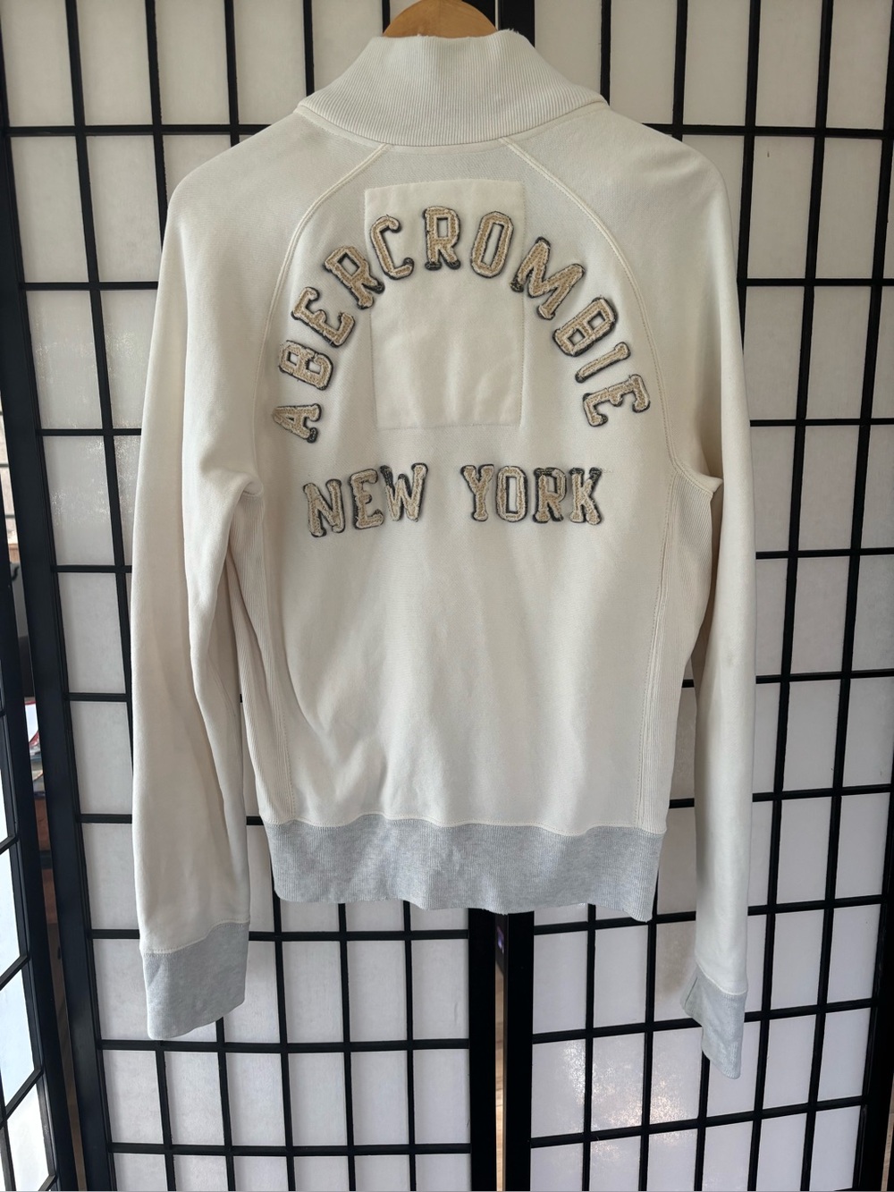 Abercrombie & Fitch Cream Zip-Up Bomber Jacket with Gray Trim